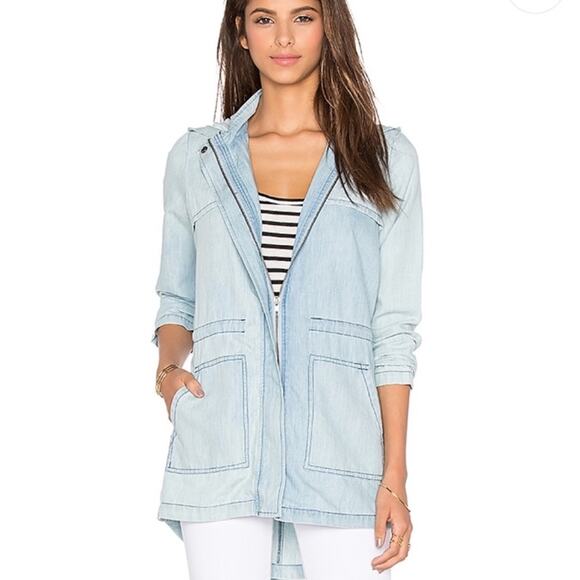 JACK BY BB DAKOTA Jacket Small Chambray Hi-Low Hooded Zip Up Lightweight Casual - Picture 1 of 16